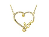 White Cubic Zirconia 18K Yellow Gold Over Sterling Silver Heart "Love" Necklace 0.50ctw