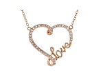 White Cubic Zirconia 18K Rose Gold Over Sterling Silver Heart "Love" Necklace 0.50ctw