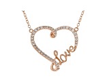 White Cubic Zirconia 18K Rose Gold Over Sterling Silver Heart "Love" Necklace 0.50ctw