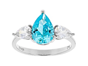 Blue And White Cubic Zirconia Rhodium Over Sterling Silver Ring 3.81ctw