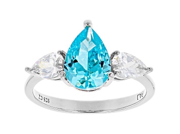 Picture of Blue And White Cubic Zirconia Rhodium Over Sterling Silver Ring 3.81ctw