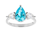 Blue And White Cubic Zirconia Rhodium Over Sterling Silver Ring 3.81ctw