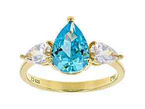 Blue And White Cubic Zirconia 18K Yellow Gold Over Sterling Silver Ring 3.81ctw