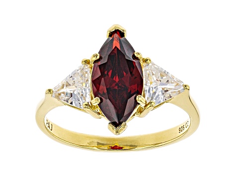 Red And White Cubic Zirconia 18K Yellow Gold Over Sterling Silver Ring 3.26ctw