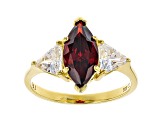 Red And White Cubic Zirconia 18K Yellow Gold Over Sterling Silver Ring 3.26ctw