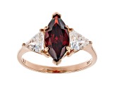 Red And White Cubic Zirconia 18K Rose Gold Over Sterling Silver Ring 3.26ctw