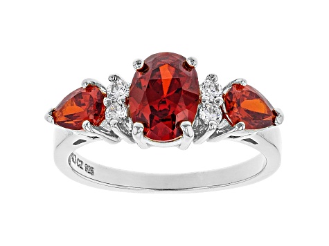 Red And White Cubic Zirconia Rhodium Over Sterling  Silver Ring 3.41ctw