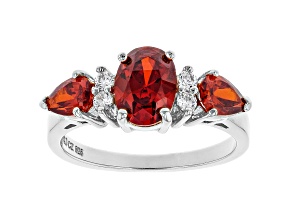 Red And White Cubic Zirconia Rhodium Over Sterling  Silver Ring 3.41ctw