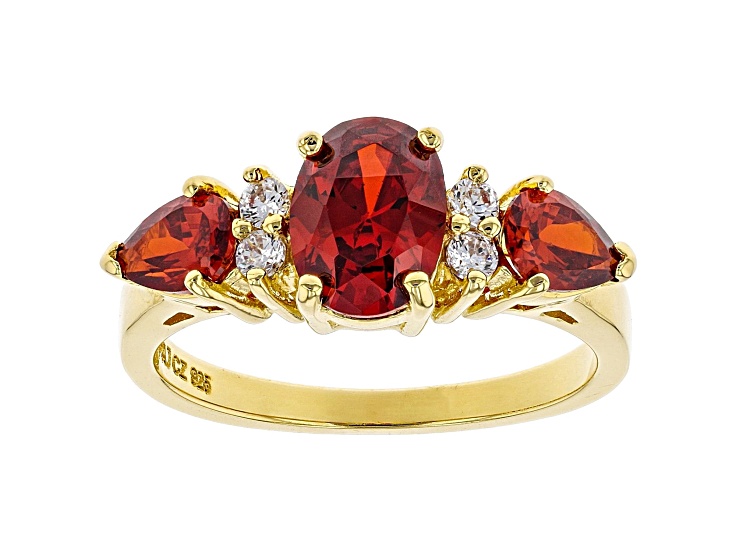 Red And White Cubic Zirconia 18K Yellow Gold Over Sterling  Silver Ring 3.41ctw