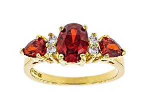 Red And White Cubic Zirconia 18K Yellow Gold Over Sterling  Silver Ring 3.41ctw