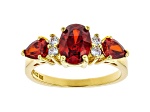 Red And White Cubic Zirconia 18K Yellow Gold Over Sterling  Silver Ring 3.41ctw