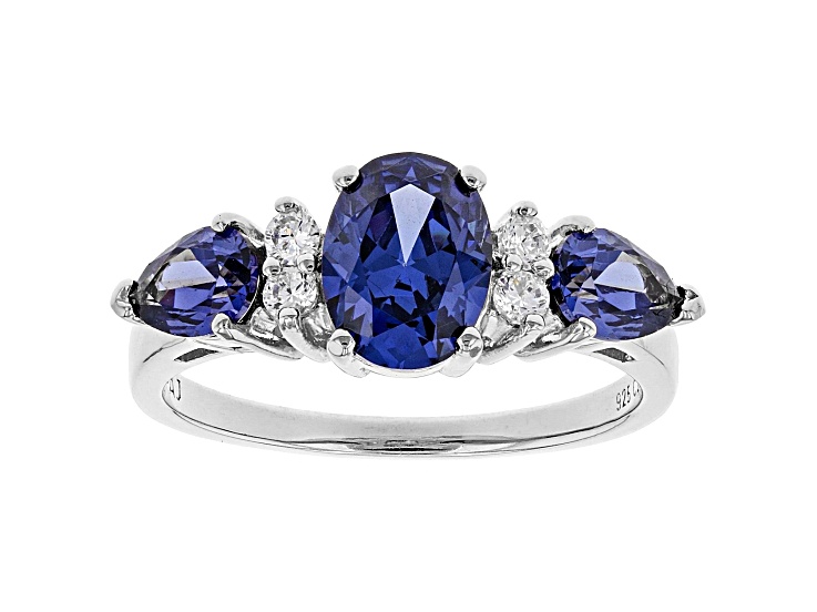Blue And White Cubic Zirconia Rhodium Over Sterling Silver Ring 2.75ctw