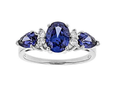 Blue And White Cubic Zirconia Rhodium Over Sterling Silver Ring 2.75ctw