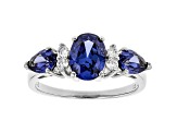 Blue And White Cubic Zirconia Rhodium Over Sterling Silver Ring 2.75ctw