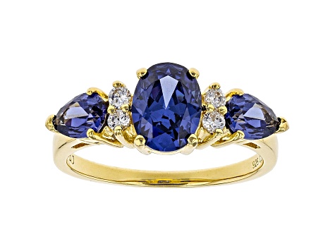 Blue And White Cubic Zirconia 18K Yellow Gold Over Sterling Silver Ring 2.75ctw