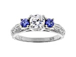 White And Blue Cubic Zirconia Rhodium Over Sterling Silver Ring 1.58ctw