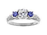 White And Blue Cubic Zirconia Rhodium Over Sterling Silver Ring 1.58ctw