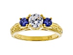 White And Blue Cubic Zirconia 18K Yellow Gold Over Sterling Silver Ring 1.58ctw