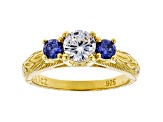 White And Blue Cubic Zirconia 18K Yellow Gold Over Sterling Silver Ring 1.58ctw
