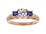 White And Blue Cubic Zirconia 18K Rose Gold Over Sterling Silver Ring 1.58ctw