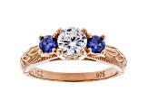 White And Blue Cubic Zirconia 18K Rose Gold Over Sterling Silver Ring 1.58ctw
