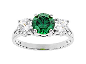 Green And White Cubic Zirconia Rhodium Over Sterling Silver Ring 3.59ctw