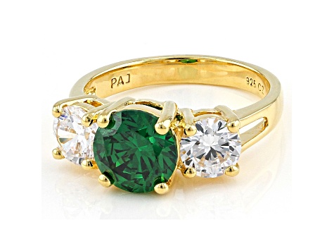 Green And White Cubic Zirconia 18K Yellow Gold Over Sterling Silver Ring 3.59ctw