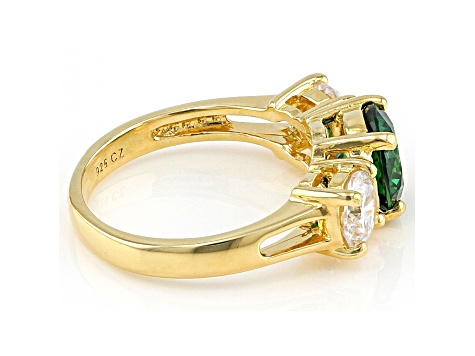 Green And White Cubic Zirconia 18K Yellow Gold Over Sterling Silver Ring 3.59ctw