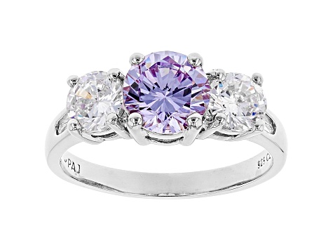 Purple And White Cubic Zirconia Rhodium Over Sterling Silver Ring 3.73ctw