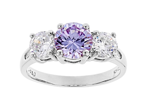 Purple And White Cubic Zirconia Rhodium Over Sterling Silver Ring 3.73ctw