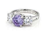 Purple And White Cubic Zirconia Rhodium Over Sterling Silver Ring 3.73ctw