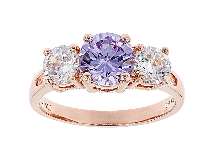 Purple And White Cubic Zirconia 18K Rose Gold Over Sterling Silver Ring 3.73ctw