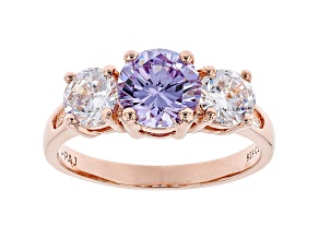 Purple And White Cubic Zirconia 18K Rose Gold Over Sterling Silver Ring 3.73ctw