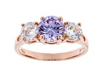 Purple And White Cubic Zirconia 18K Rose Gold Over Sterling Silver Ring 3.73ctw