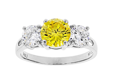 Yellow And White Cubic Zirconia Rhodium Over Sterling Silver Ring 3.61ctw