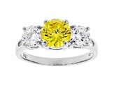 Yellow And White Cubic Zirconia Rhodium Over Sterling Silver Ring 3.61ctw