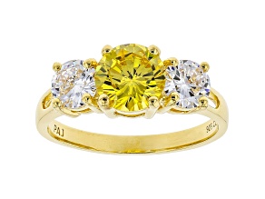 Yellow And White Cubic Zirconia 18K Yellow Gold Over Sterling Silver Ring 3.61ctw