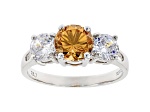 Champagne And White Cubic Zirconia Rhodium Over Sterling Silver Ring 3.69ctw