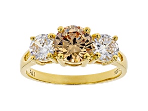 Champagne And White Cubic Zirconia 18K Yellow Gold Over Sterling Silver Ring 3.69ctw