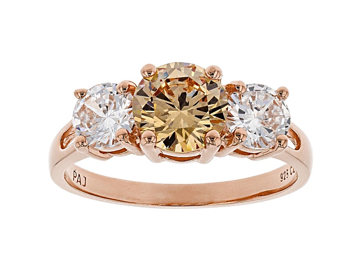 Champagne And White Cubic Zirconia 18K Rose Gold Over Sterling Silver Ring 3.69ctw