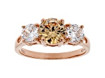 Champagne And White Cubic Zirconia 18K Rose Gold Over Sterling Silver Ring 3.69ctw