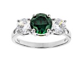 Green And White Diamond Simulant Rhodium Over Sterling Silver Ring 3.59ctw