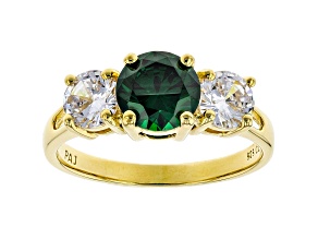 Green And White Diamond Simulant 18K Yellow Gold Over Sterling Silver Ring 3.59ctw
