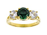 Green And White Diamond Simulant 18K Yellow Gold Over Sterling Silver Ring 3.59ctw