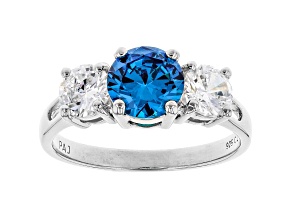 Blue And White Cubic Zirconia Rhodium Over Sterling Silver Ring 3.48ctw