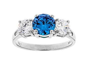 Picture of Blue And White Cubic Zirconia Rhodium Over Sterling Silver Ring 3.48ctw