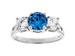 Blue And White Cubic Zirconia Rhodium Over Sterling Silver Ring 3.48ctw