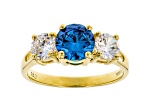 Blue And White Cubic Zirconia 18K Yellow Gold Over Sterling Silver Ring 3.48ctw