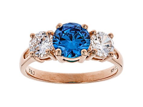 Blue And White Cubic Zirconia 18K Rose Gold Over Sterling Silver Ring 3.48ctw