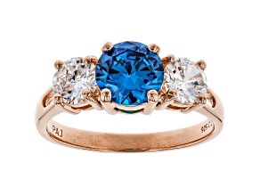 Blue And White Cubic Zirconia 18K Rose Gold Over Sterling Silver Ring 3.48ctw